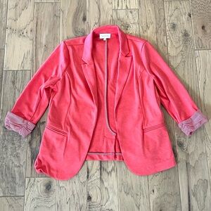 Skies Are Blue Coral Pink 3/4 Sleeves, Buttonless Blazer, size M